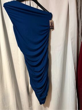 sofia by sofia vergara One-Shoulder Ruched Blue Dress